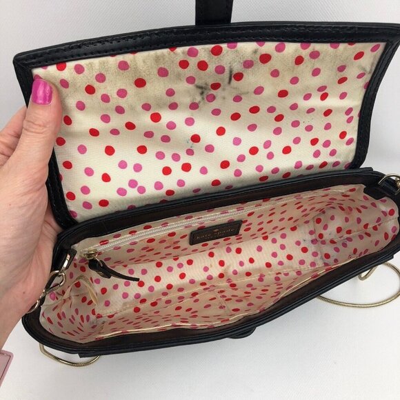 Kate Spade Riverside Street Black Leather Gold Chain Crossbody Bag Purse Handbag - Picture 5 of 7